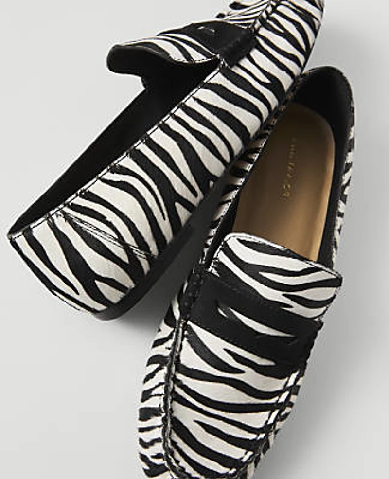 Ann Taylor Weekend Gathered Zebra Print Haircalf Loafer Black Women's