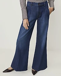 Ann Taylor The Pleated Denim Palazzo Trouser Dark Wash Women's