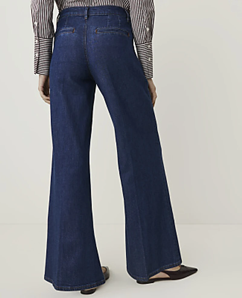 Ann Taylor The Pleated Denim Palazzo Trouser Dark Wash Women's