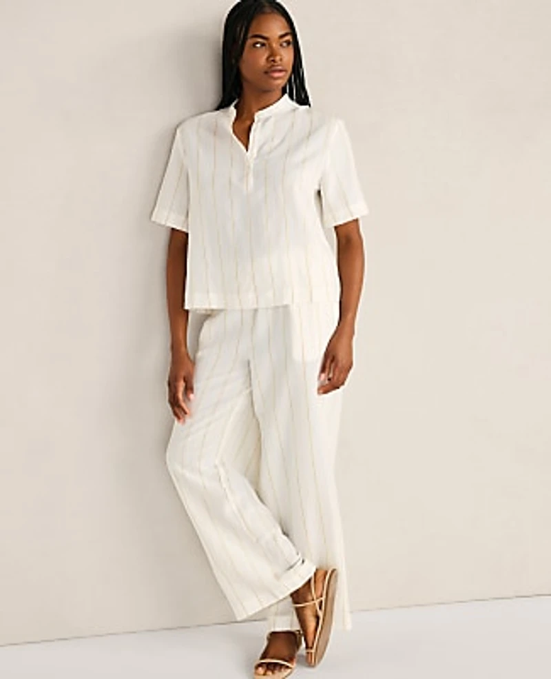 Ann Taylor Haven Well Within Silky Linen Blend Top Ivory Women's