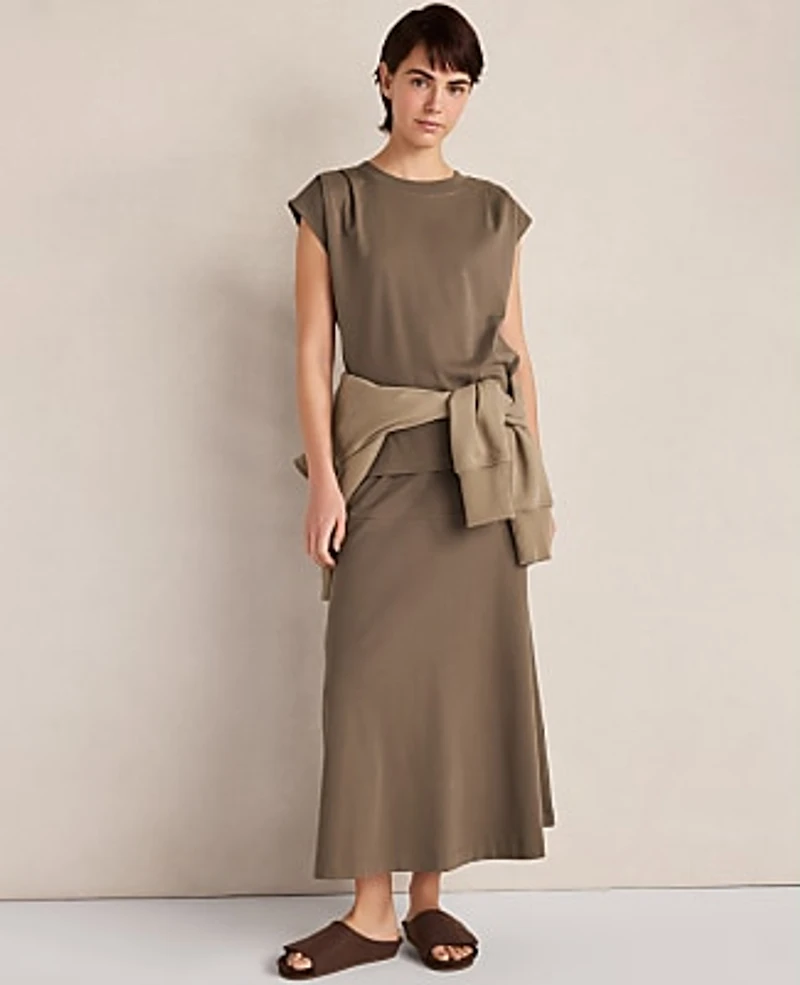 Ann Taylor Haven Well Within Organic Cotton Interlock Pleated T-Shirt Brown Women's