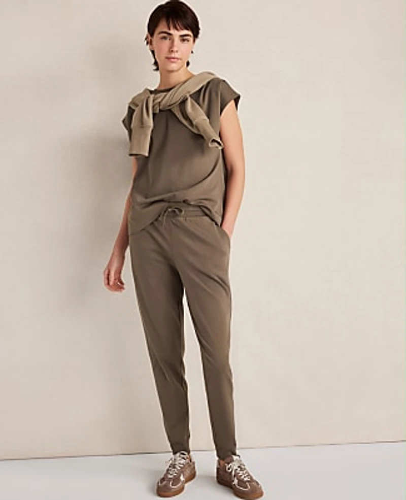 Ann Taylor Haven Well Within Organic Cotton Interlock Pleated T-Shirt Brown Women's