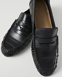 Ann Taylor Weekend Gathered Leather Loafer Black Women's