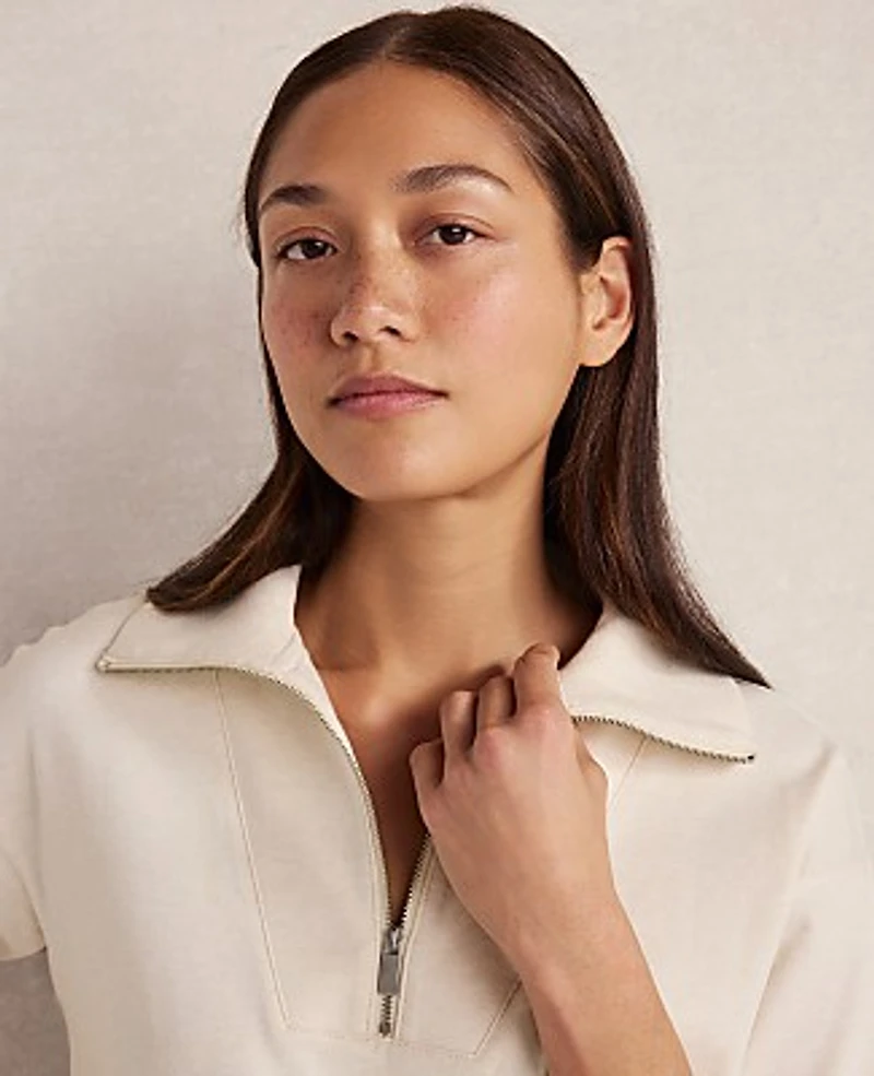 Ann Taylor Haven Well Within Botanical-Dyed Organic Cotton Interlock Half-Zip Top Sandstone Women's