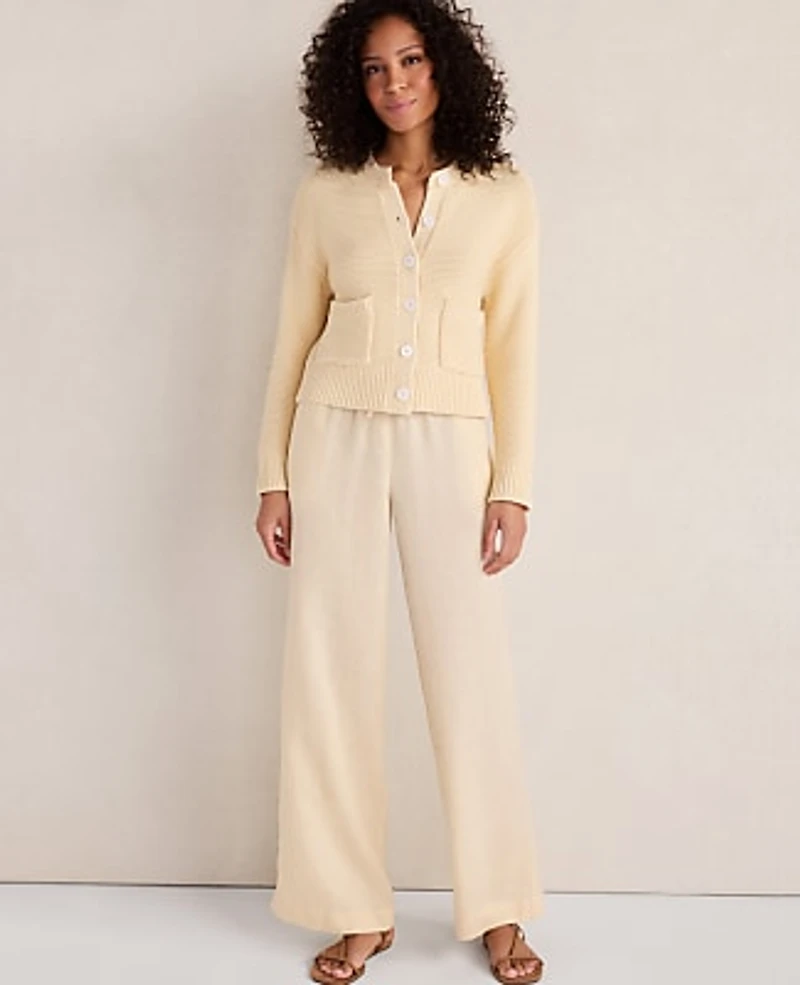 Ann Taylor Haven Well Within Cotton Link Stitch Cardigan Soft Beige Women's
