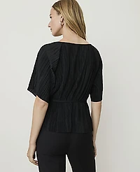 Ann Taylor Petite Pleated Tie Waist Top Black Women's