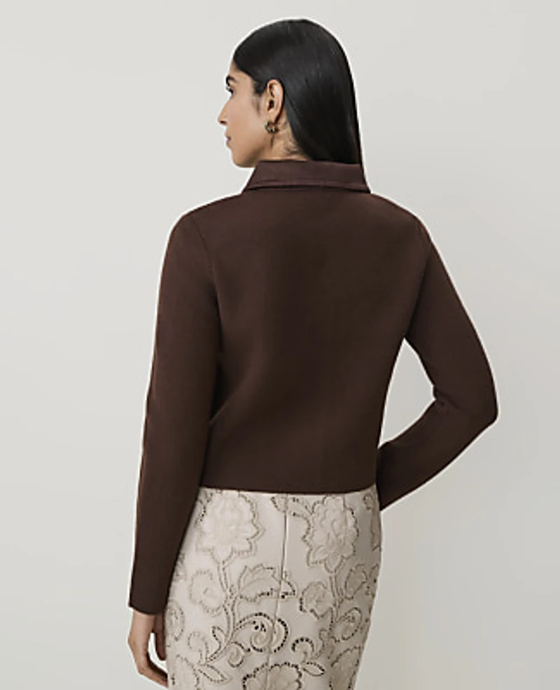 Ann Taylor Mixed Media Jacket Faux Suede Dark Brown Women's