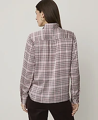 Ann Taylor Plaid Bow Blouse Deep Rosy Tan Women's