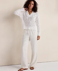 Ann Taylor Haven Well Within Slubby Cotton Linen V-Neck Sweater Women's