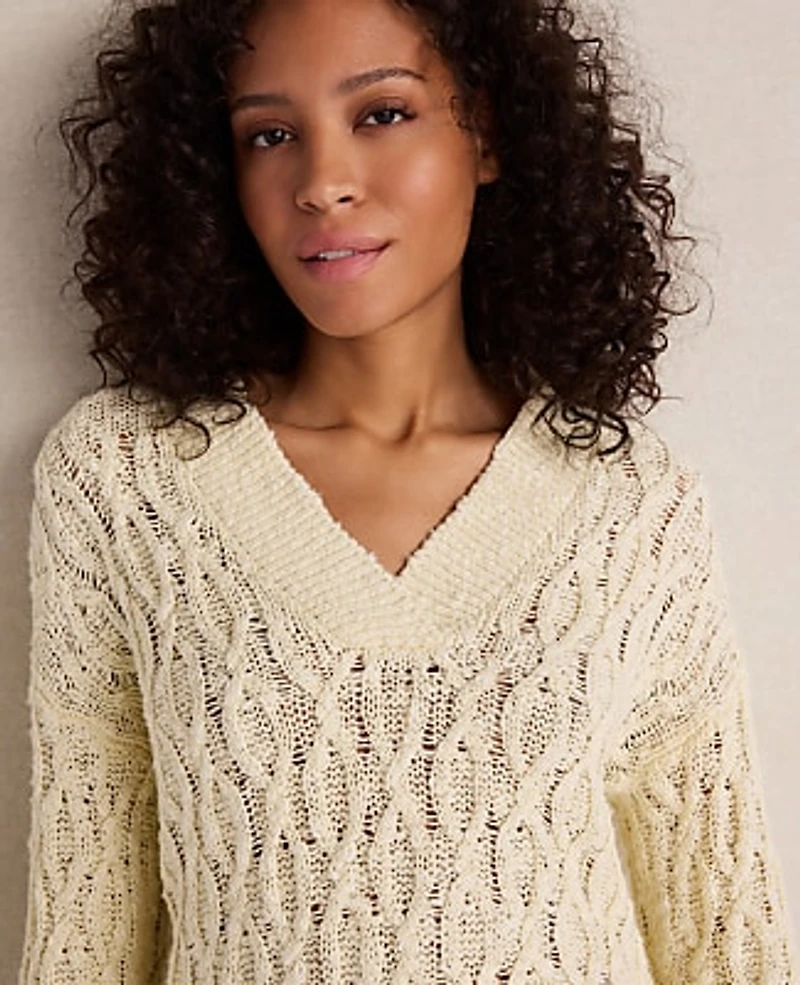 Ann Taylor Haven Well Within Slubby Cotton Linen V-Neck Sweater Women's