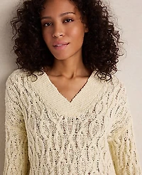 Ann Taylor Haven Well Within Slubby Cotton Linen V-Neck Sweater Women's
