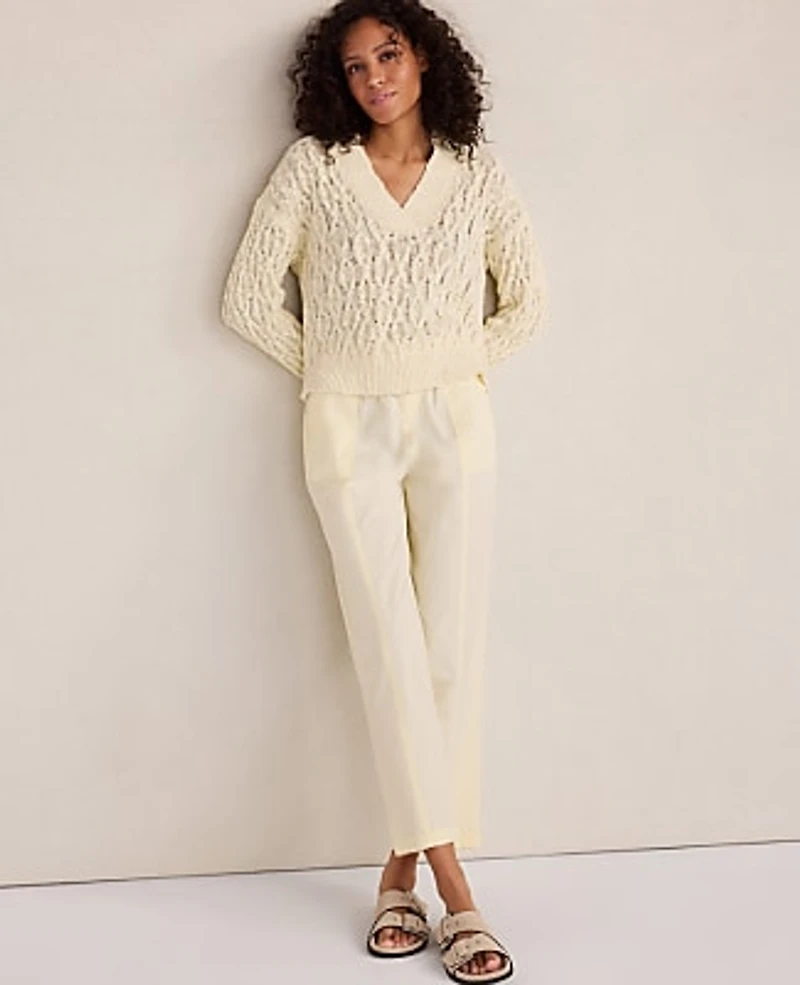 Ann Taylor Haven Well Within Slubby Cotton Linen V-Neck Sweater Women's