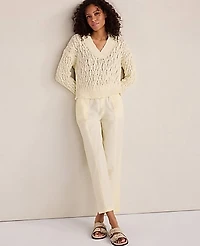 Ann Taylor Haven Well Within Slubby Cotton Linen V-Neck Sweater Women's
