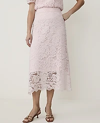 Ann Taylor Petite Scalloped Trim Lace Midi Skirt Mother Of Pearl Women's