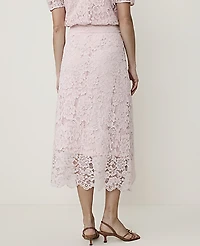 Ann Taylor Petite Scalloped Trim Lace Midi Skirt Mother Of Pearl Women's