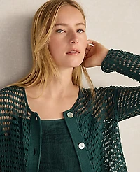 Ann Taylor Haven Well Within Organic Cotton Pointelle Cardigan Deep Turquoise Women's