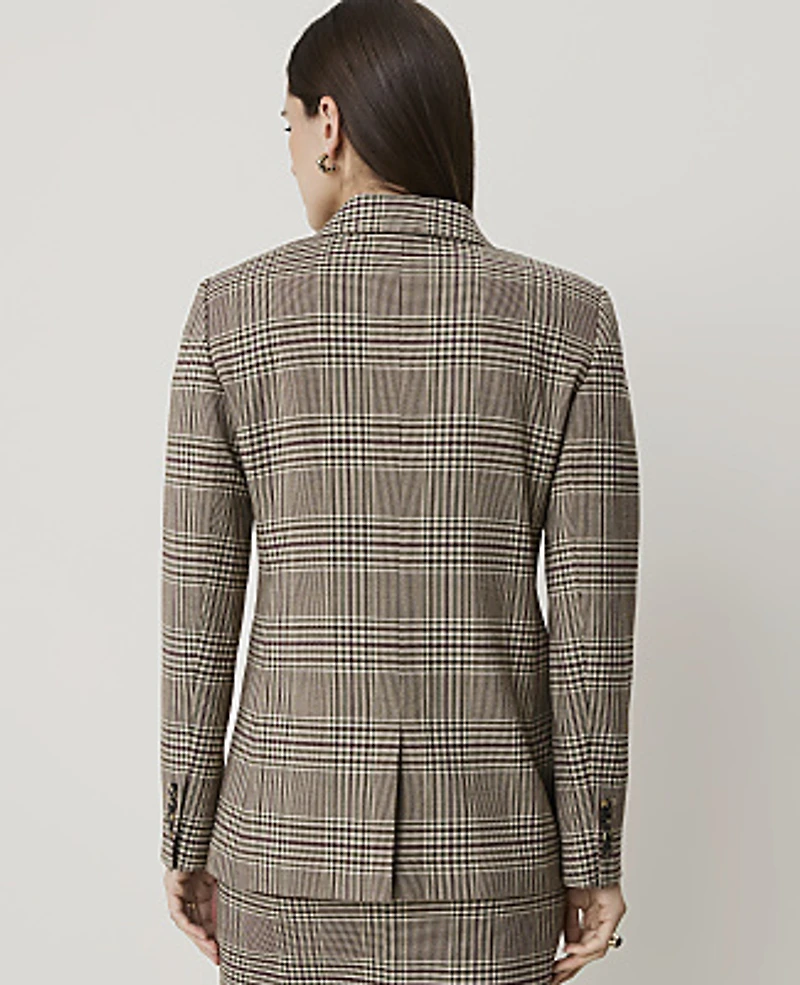 Ann Taylor The Petite Greenwich Blazer Plaid French Mocha Women's
