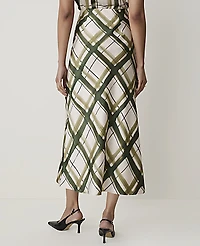 Ann Taylor Plaid Bias Midi Slip Skirt Olive Sprig Women's