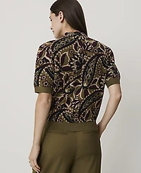 Ann Taylor Paisley Jacquard Sweater T-Shirt Olive Sprig Women's