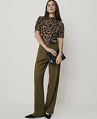 Ann Taylor Paisley Jacquard Sweater T-Shirt Olive Sprig Women's