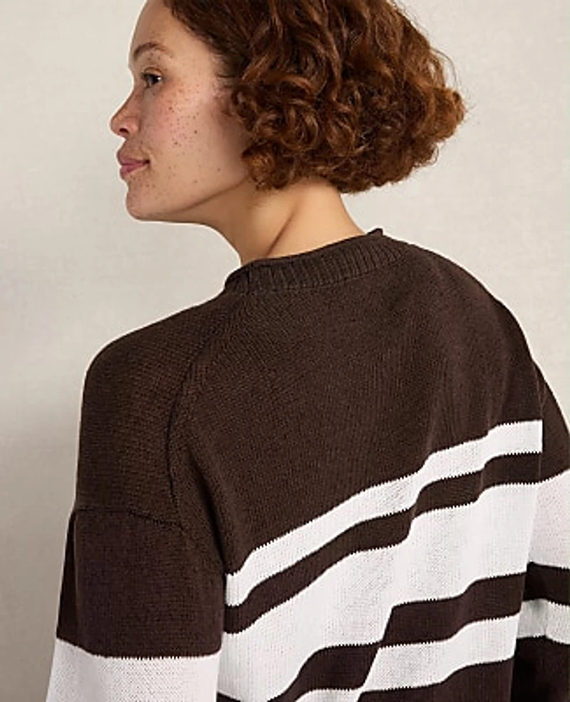 Ann Taylor Haven Well Within Cotton Linen Stripe Roll Neck Sweater White Women's