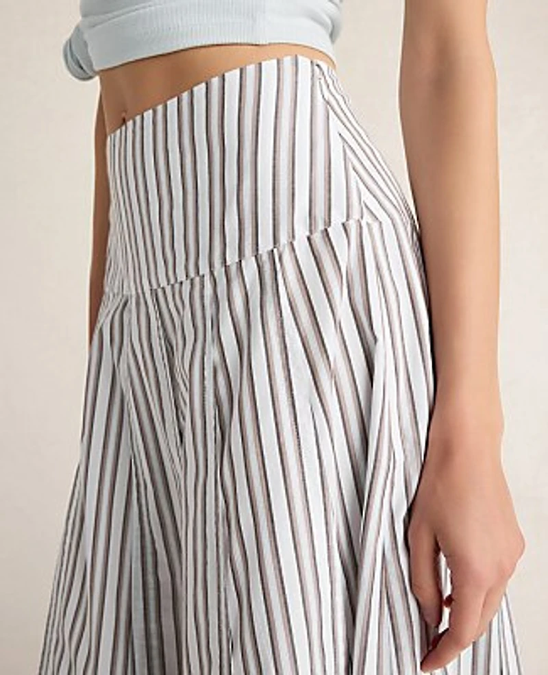 Ann Taylor Haven Well Within Organic Cotton Poplin Stripe Drop Waist Skirt Size Medium Fresh Coffee Women's