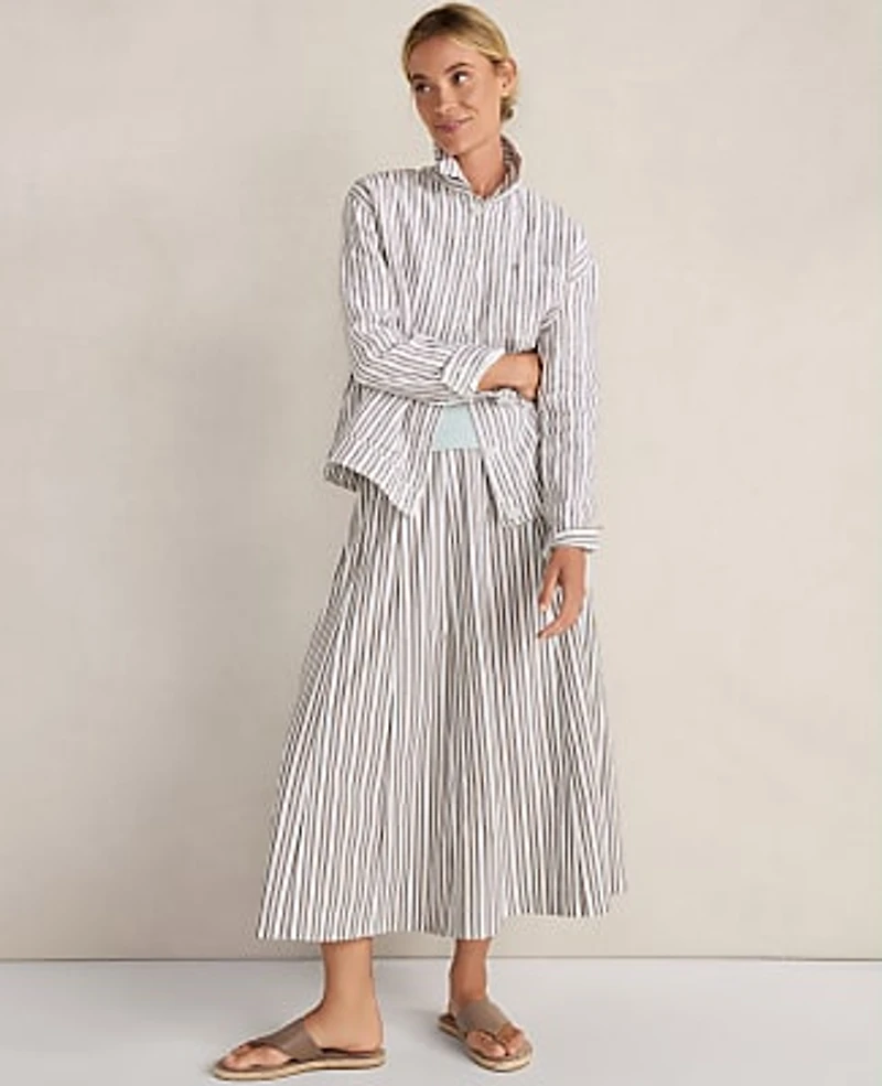 Ann Taylor Haven Well Within Organic Cotton Poplin Stripe Drop Waist Skirt Size Medium Fresh Coffee Women's