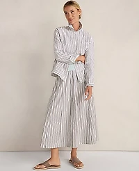 Ann Taylor Haven Well Within Organic Cotton Poplin Stripe Drop Waist Skirt Size Medium Fresh Coffee Women's
