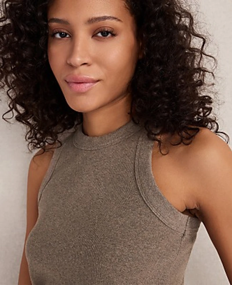 Ann Taylor Haven Well Within Organic Cotton Rib Knit High Neck Tank Top Size XS Brown Women's