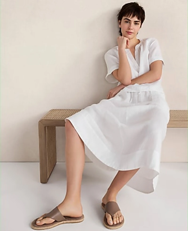 Ann Taylor Haven Well Within Linen Drawstring Midi Skirt White Women's