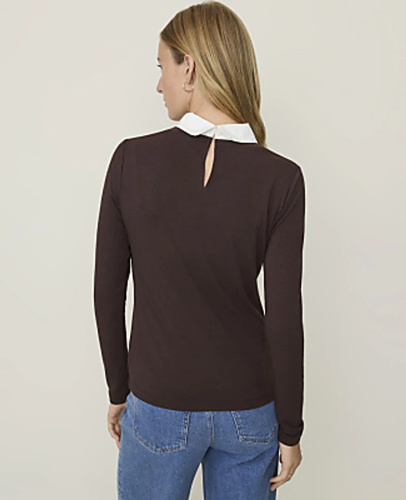 Ann Taylor Weekend Layered Mixed Media Top Size Small French Mocha Women's
