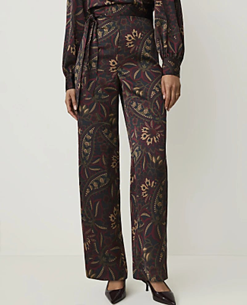 Ann Taylor The Petite Paisley Side Zip Pant Satin Safari Foliage Women's