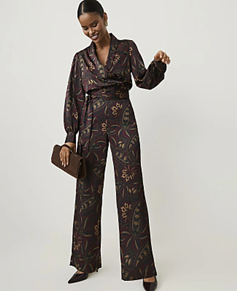 Ann Taylor The Petite Paisley Side Zip Pant Satin Safari Foliage Women's