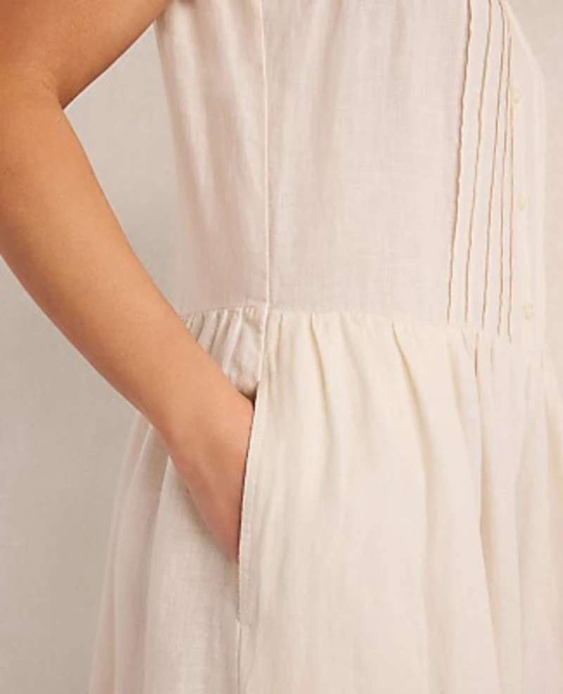 Ann Taylor Haven Well Within Linen Pintuck Midi Dress Size Medium Sandstone Women's
