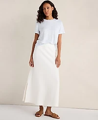 Ann Taylor Haven Well Within Cotton Blend Textured Midi Skirt Ivory Women's
