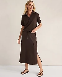 Ann Taylor Haven Well Within Organic Cotton Interlock Half-Zip Collared Top Size XS Coffee Bean Women's