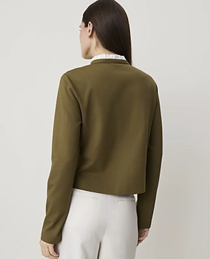 Ann Taylor Petite Ruffle Collar Knit Jacket Olive Sprig Women's