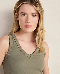 Ann Taylor Haven Well Within Organic Cotton Rib Knit V-Neck Tank Top Vetiver Women's
