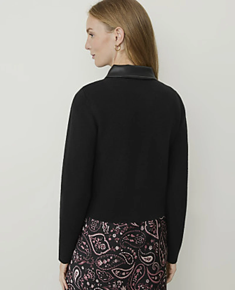Ann Taylor Collared Mixed Media Jacket Black Women's