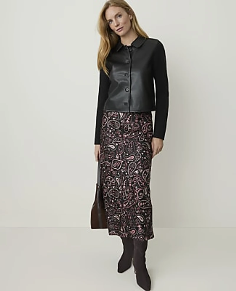 Ann Taylor Collared Mixed Media Jacket Black Women's