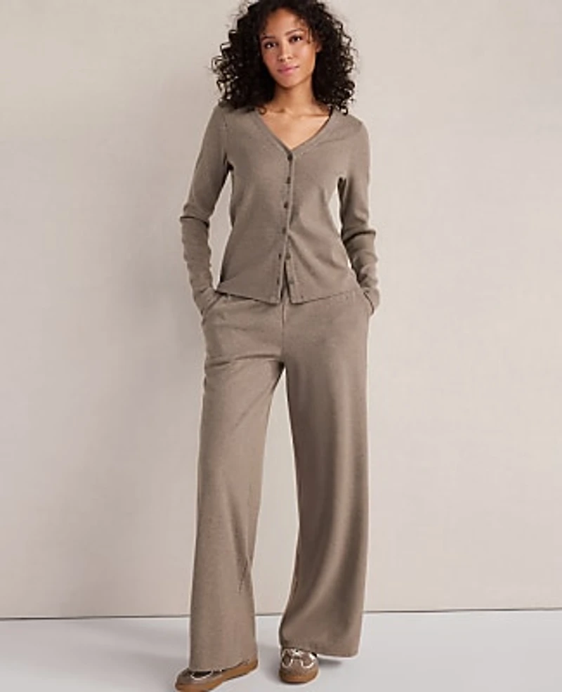 Ann Taylor Haven Well Within Organic Cotton Rib Knit Cardigan Brown Women's