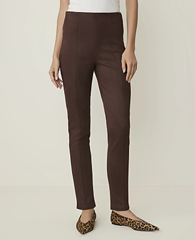 Ann Taylor Petite Weekend Seamed Side Zip Legging Faux Suede Dark Brown Women's