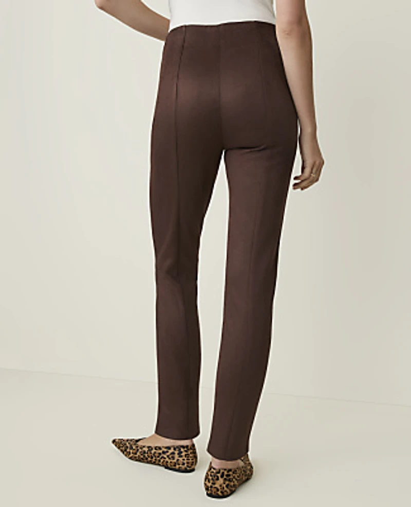 Ann Taylor Petite Weekend Seamed Side Zip Legging Faux Suede Dark Brown Women's