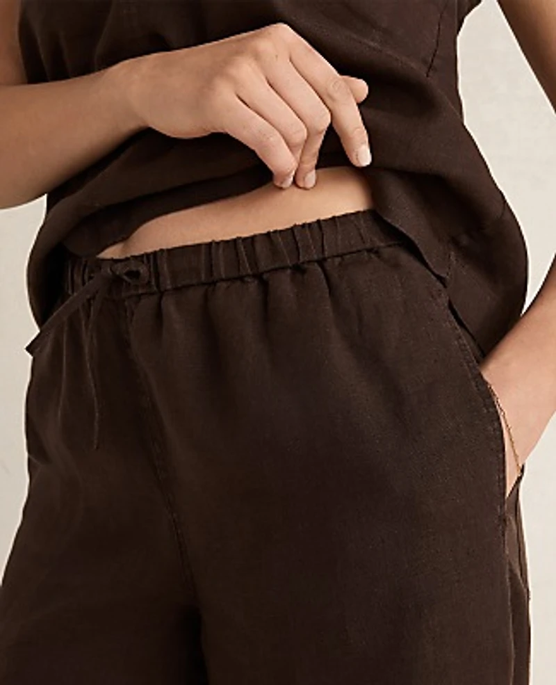 Ann Taylor Haven Well Within Linen Wide Leg Drawstring Pants Coffee Bean Women's