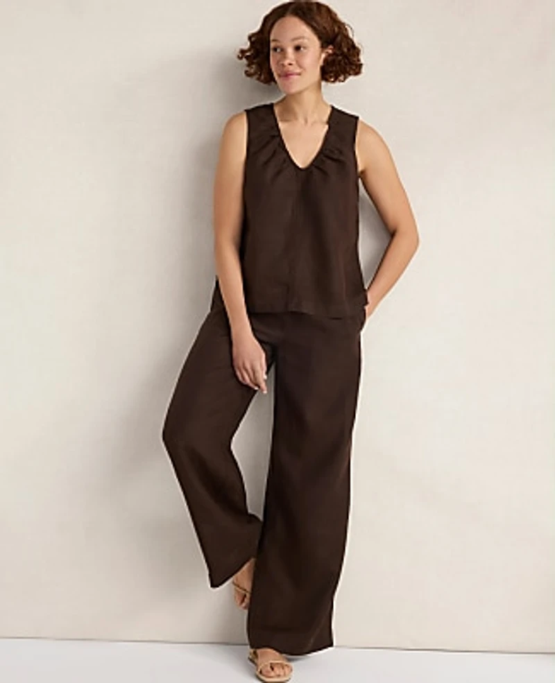 Ann Taylor Haven Well Within Linen Wide Leg Drawstring Pants Coffee Bean Women's