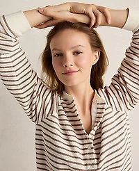 Ann Taylor Haven Well Within Cotton Blend Textured Henley Chestnut Brown Women's