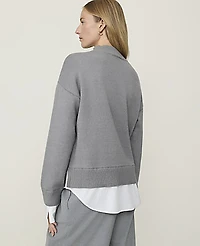 Ann Taylor Petite Weekend Layered Mix Media Sweater Medium Heather Grey Women's