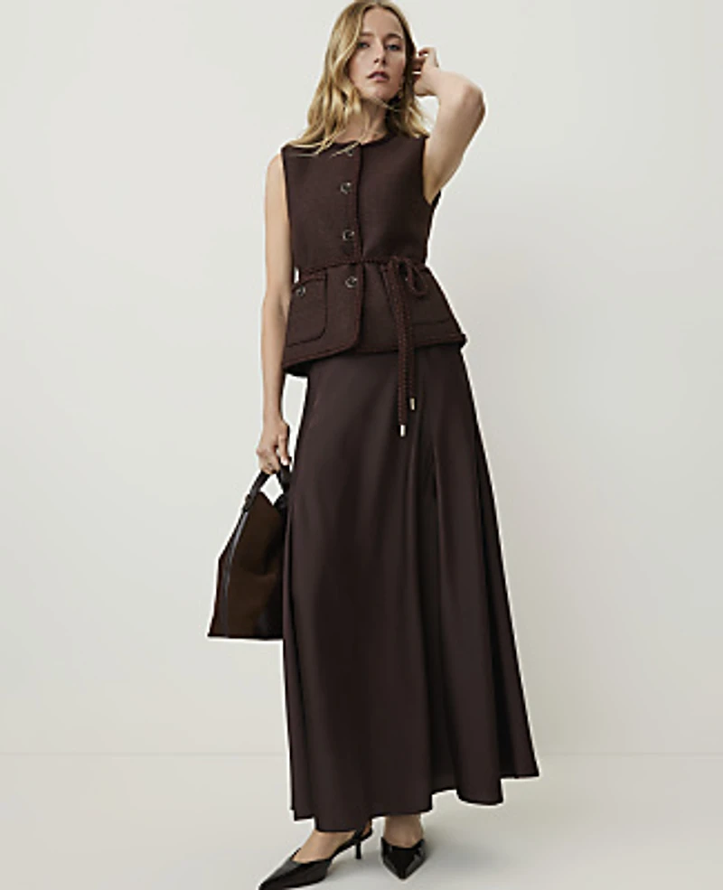Ann Taylor Petite Belted Vest Tweed French Mocha Women's