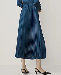 Ann Taylor Pleated Midi Skirt Satin Harbor Side Blue Women's