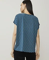 Ann Taylor Floral Mixed Media Pleat Front Top Harbor Side Blue Women's